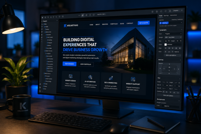 Illustrative Kreartivas website design workspace