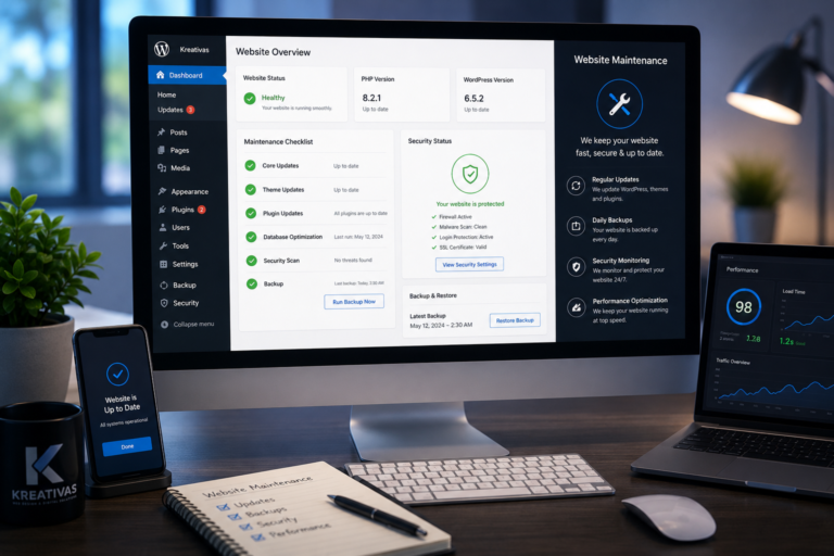 Illustrative website management dashboard