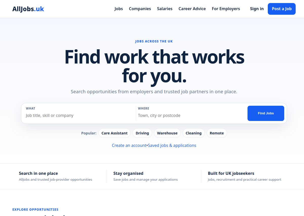 Website screenshot of AllJobs UK